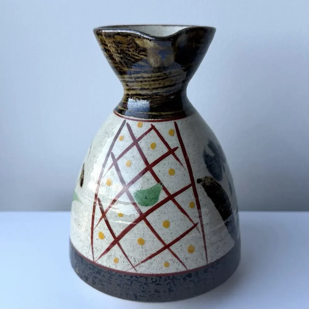 Japanese Pottery Sake Bottle Jug - Stamped/Signed Mashiko Style 5 1/2